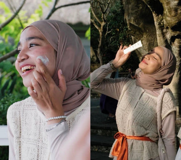 Woman applying sunscreen as part of a morning skincare routine for sensitive skin